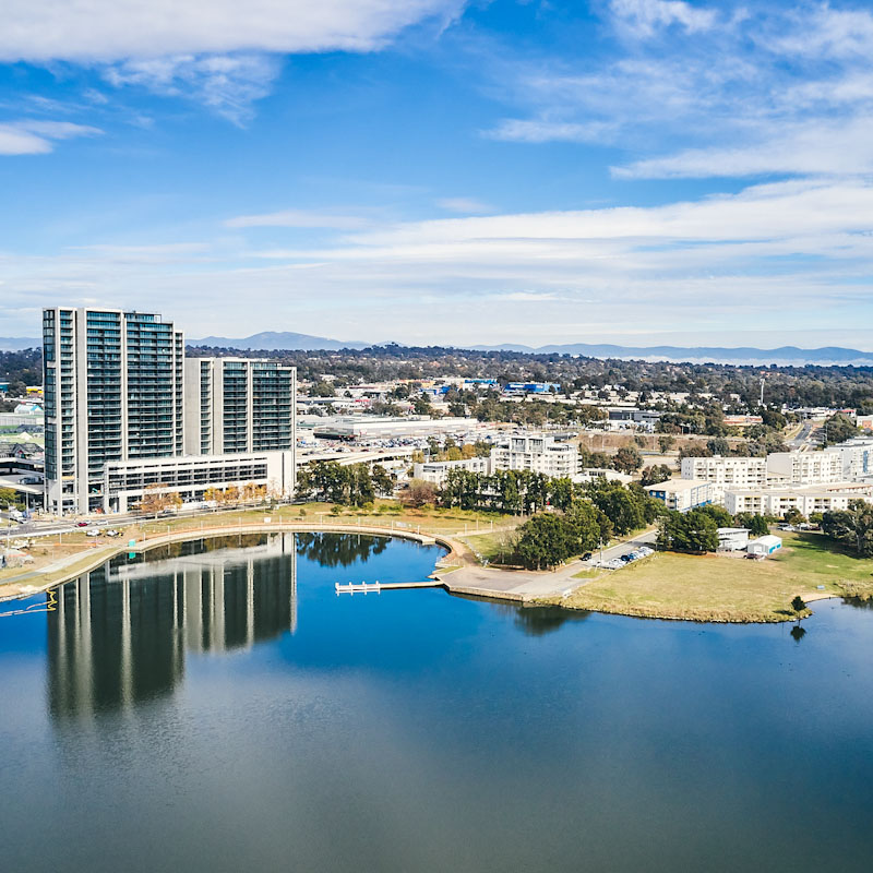 View looking at Belconnen Town Centre from the lake