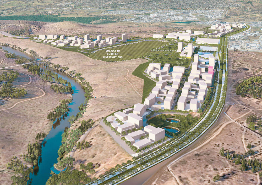 Render image of the future Molonglo Town Centre - Preliminary Artist Impression of Molonglo Town Centre