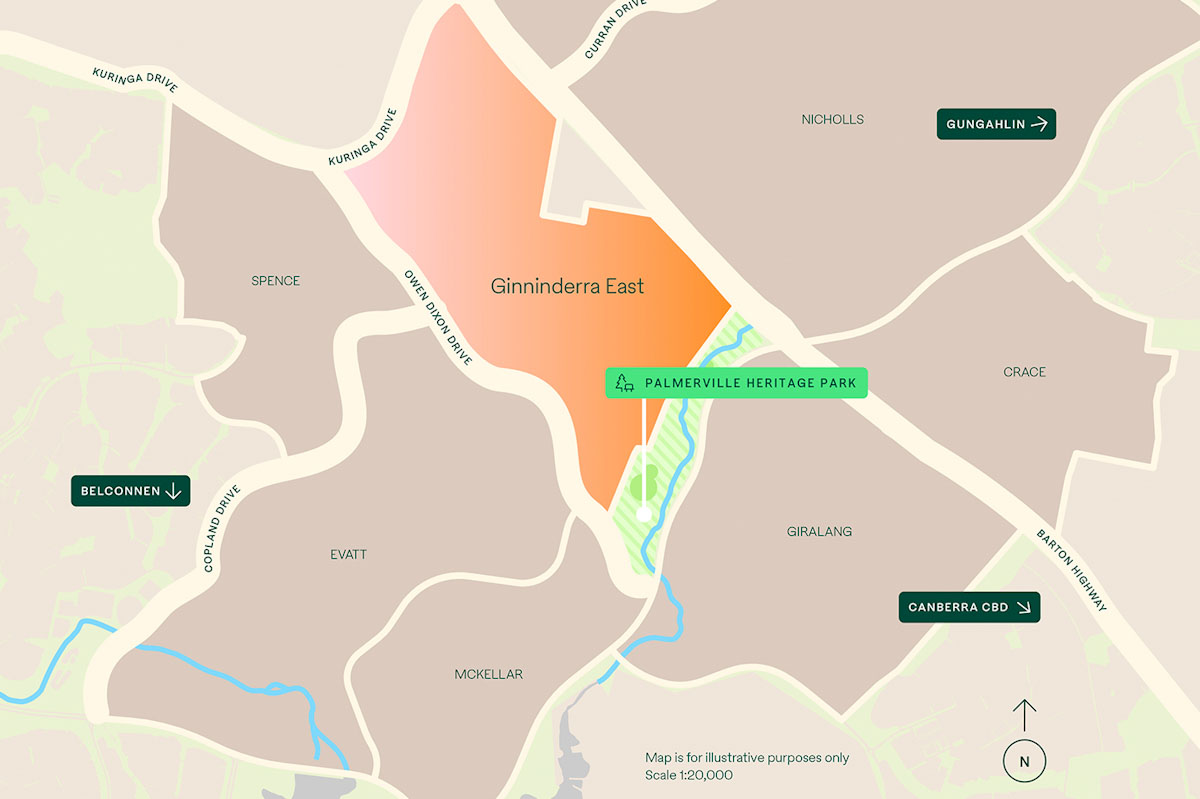 Highlighted illustration Map of Ginninderra East area