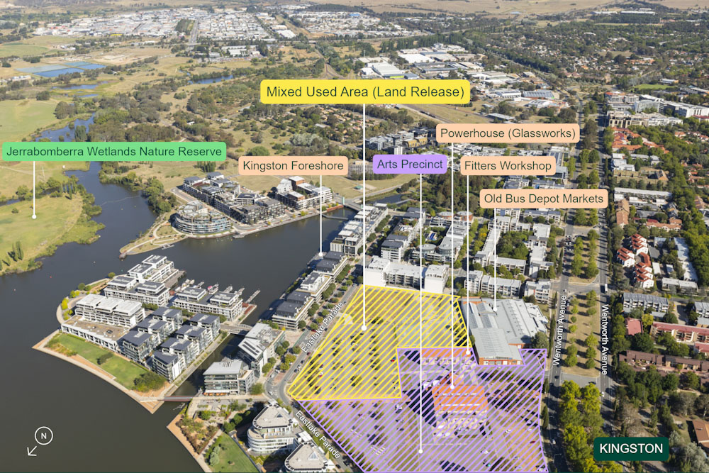 Aerial view of Kingston Foreshore in A.C.T showing land release area