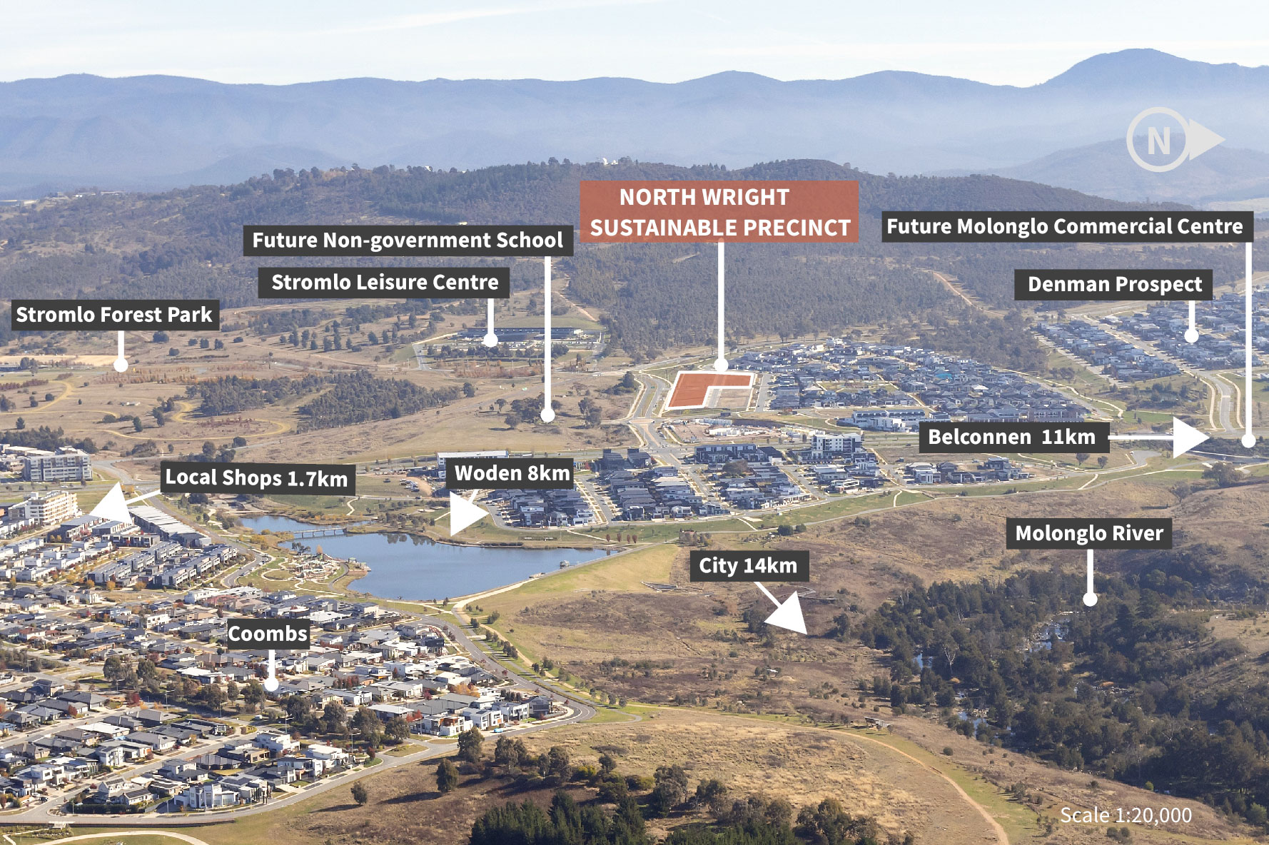 Aerial view of North Wright in Molonglo Valley