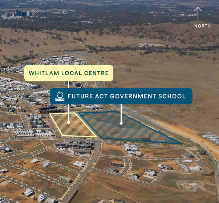 Aerial shot of the future school and shop location in Whitlam