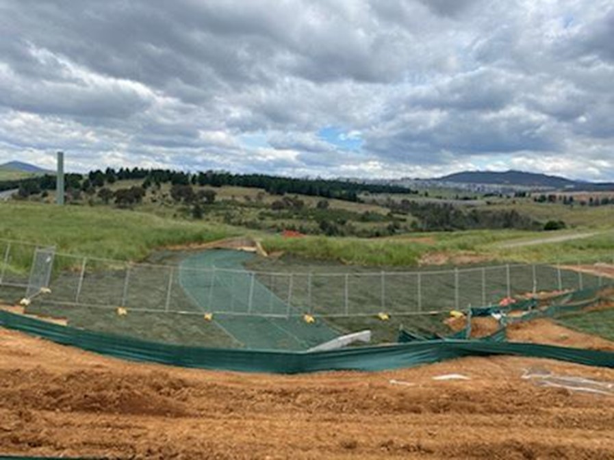 Jute matting protecting spillway